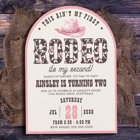 カスタムファーストRodeo Arched Girls 2nd誕生日パーティー 招待状