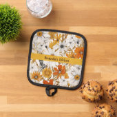 カスタムファームハウスワイルドフラワーデイジー 鍋敷き (トップダウン)