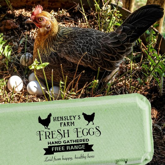 カスタムファームフレッシュエッグズカートンスタンプヘン&バナー ラバースタンプ