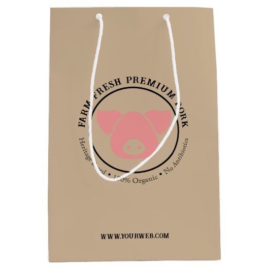 カスタムファームフレッシュプレミアムポークビジネスロゴ ミディアムペーパーバッグ (正面)