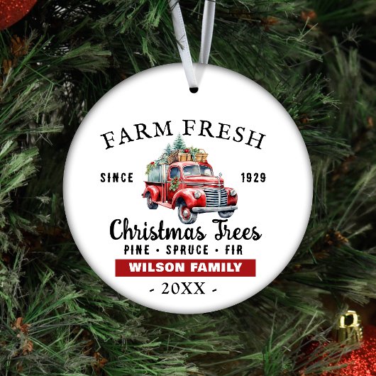 カスタムファームフレッシュヴィンテージレッドトラッククリスマス セラミックオーナメント