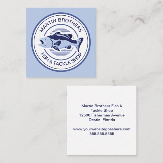 カスタムフィッシュタックルショップブルーバスフィッシャーマンストア スクエア名刺 (正面/裏面)