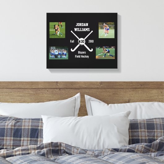 カスタムフィールドホッケーフォトコラージュ名チーム番号 キャンバスプリント (インサイチュ (寝室))