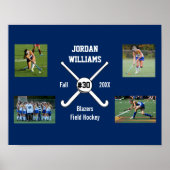 カスタムフィールドホッケーフォトコラージュ名チーム番号 ポスター (正面)