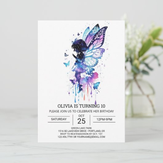 カスタムフェアリーガーデンバースデーパーティー 招待状 (スタンド正面)