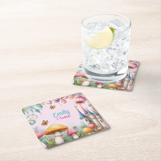 カスタムフェアリータレプリンセスガールズ誕生日フェアリーコア スクエアペーパーコースター (インサイチュ)