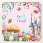 カスタムフェアリータレプリンセスガールズ誕生日フェアリーコア スクエアペーパーコースター (正面)