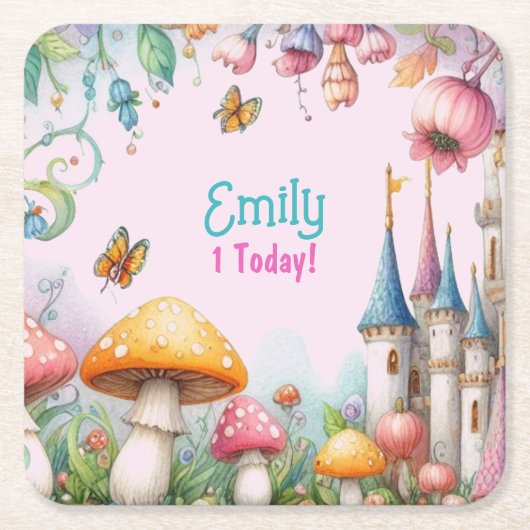 カスタムフェアリータレプリンセスガールズ誕生日フェアリーコア スクエアペーパーコースター (正面)