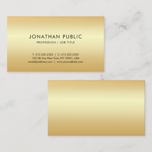 カスタムフェイクエレガントモダンテンプレートシンプル金ゴールド 名刺 (正面/裏面)