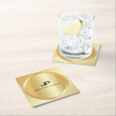 カスタムフェイクエレガント金ゴールドモノグラムモダンテンプレート スクエアペーパーコースター (インサイチュ)