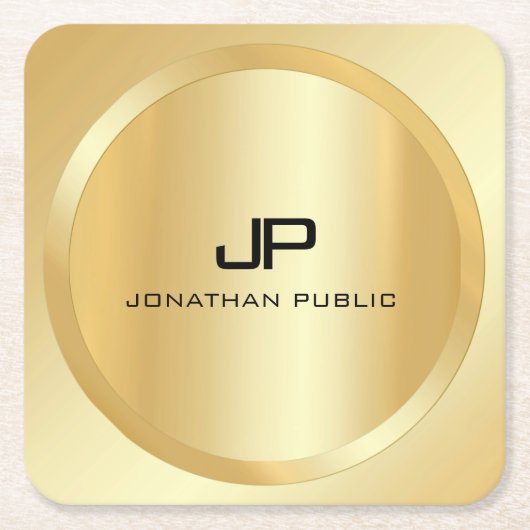 カスタムフェイクエレガント金ゴールドモノグラムモダンテンプレート スクエアペーパーコースター (正面)