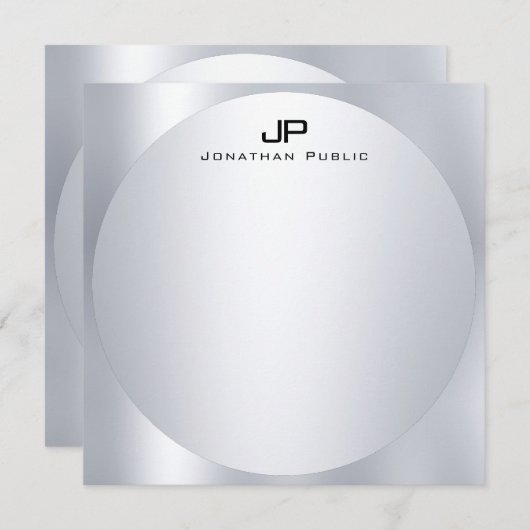 カスタムフェイクエレガント銀モノグラムシンプルトレンディー ノートカード (正面/裏面)