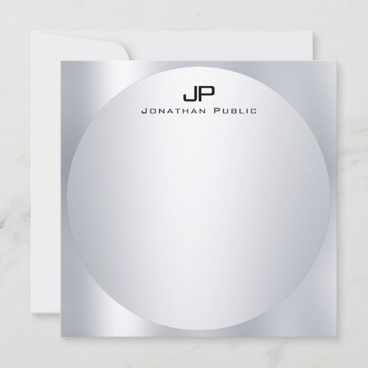 カスタムフェイクエレガント銀モノグラムシンプルトレンディー ノートカード (正面)