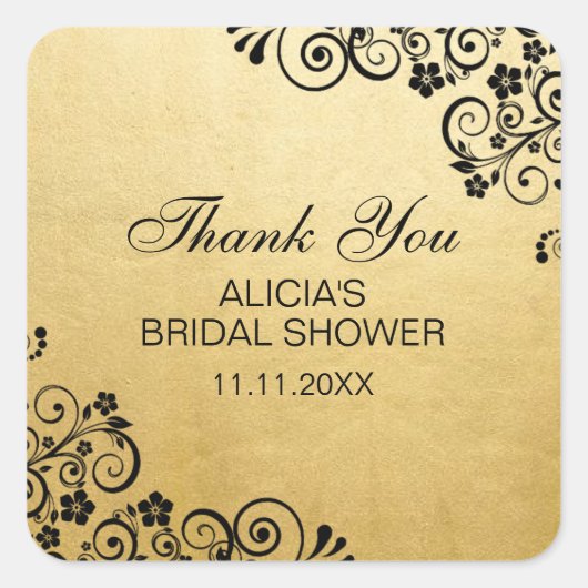 カスタムフェイクゴールドフォイルブライダルシャワーありがとう スクエアシール (正面)