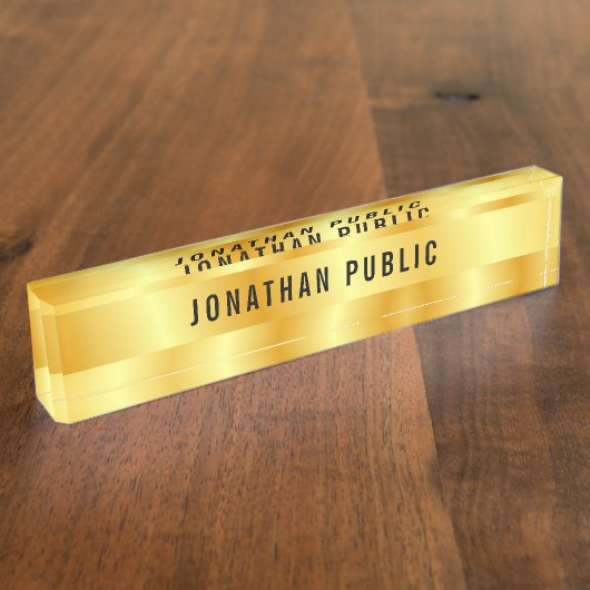 カスタムフェイク金ゴールドエレガントグラマーテンプレート デスクネームプレート (側面)