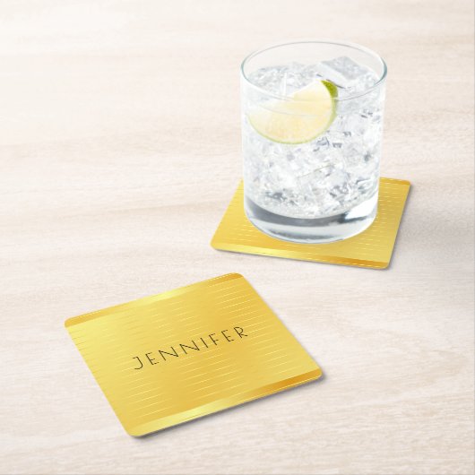 カスタムフェイク金ゴールドエレガントモダンテンプレート スクエアペーパーコースター (インサイチュ)