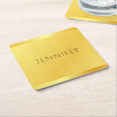 カスタムフェイク金ゴールドエレガントモダンテンプレート スクエアペーパーコースター (アングル)