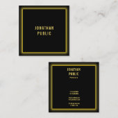 カスタムフェイク金ゴールドモダンプロフェッショナルエレガントブラック スクエア名刺 (正面/裏面)