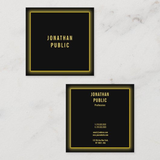 カスタムフェイク金ゴールドモダンプロフェッショナルエレガントブラック スクエア名刺 (正面/裏面)