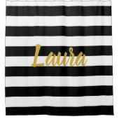 カスタムフェイク金ゴールド |白黒のストライプ シャワーカーテン (正面)