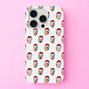 カスタムフェイスサンタ帽子ファミリー4枚の写真クリスマス iPhone 15 PROケース
