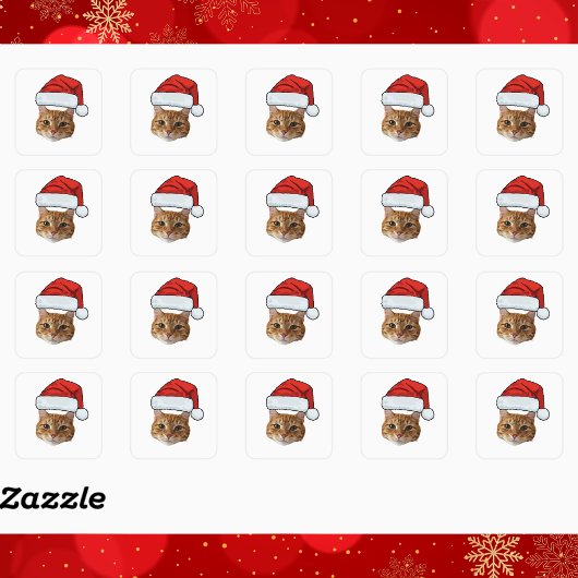カスタムフェイス 猫 サンタ帽子 写真 クリスマス  スクエアシール