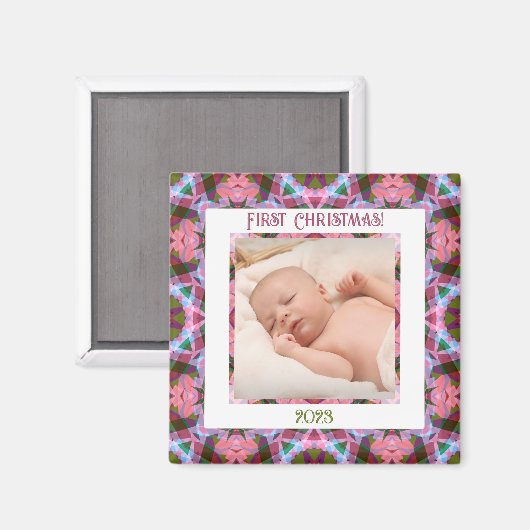 カスタムフェスティバルすてきクリスマスピンク写真 マグネット (正面/裏面)