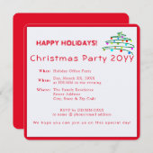 カスタムフェスティバルモダンエレガントレッドクリスマスパーティー 招待状 (正面/裏面)