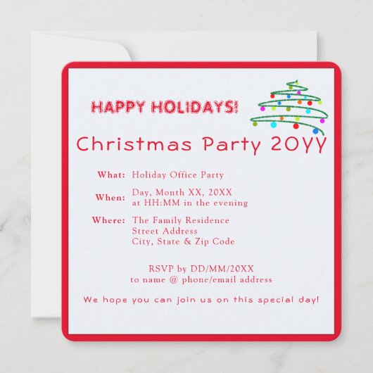 カスタムフェスティバルモダンエレガントレッドクリスマスパーティー 招待状 (正面)