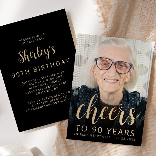 カスタムフォトで乾杯 90歳の誕生日パーティー 招待状