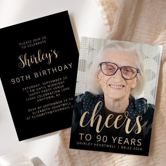 カスタムフォトで「乾杯!」90歳の誕生日パーティー 招待状
