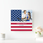 カスタムフォトアメリカ国旗 スクエア壁時計 (ホーム)