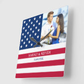 カスタムフォトアメリカ国旗 スクエア壁時計 (傾斜)