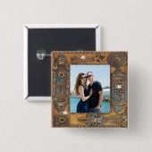 カスタムフォトアンティークスケルトン鍵フレーム、YPI Sq 缶バッジ (正面&裏面)