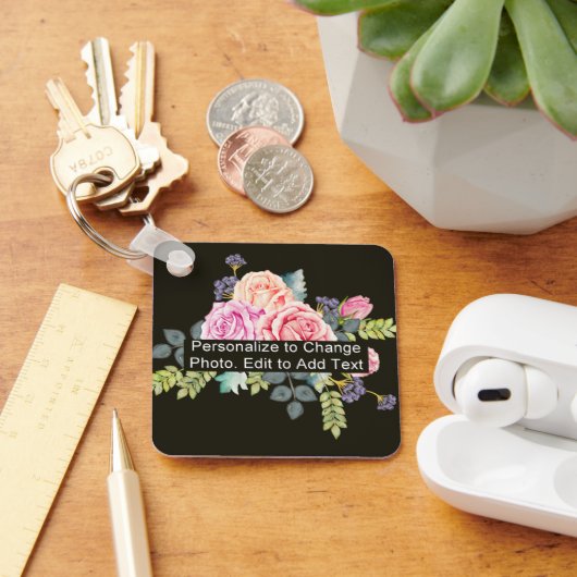 カスタムフォトアートネームモノグラム引用文アルムスクエア キーホルダー (デスク)