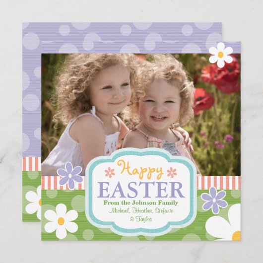 カスタムフォトイースターのカード花と水玉模様 シーズンカード (正面/裏面)