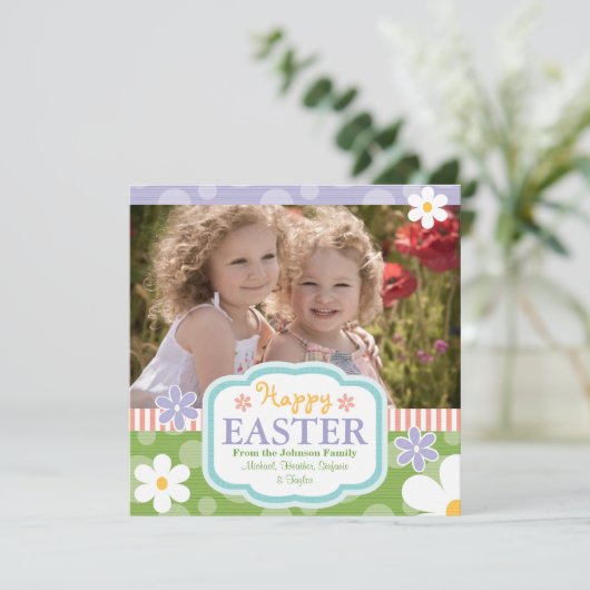 カスタムフォトイースターのカード花と水玉模様 シーズンカード (スタンド正面)