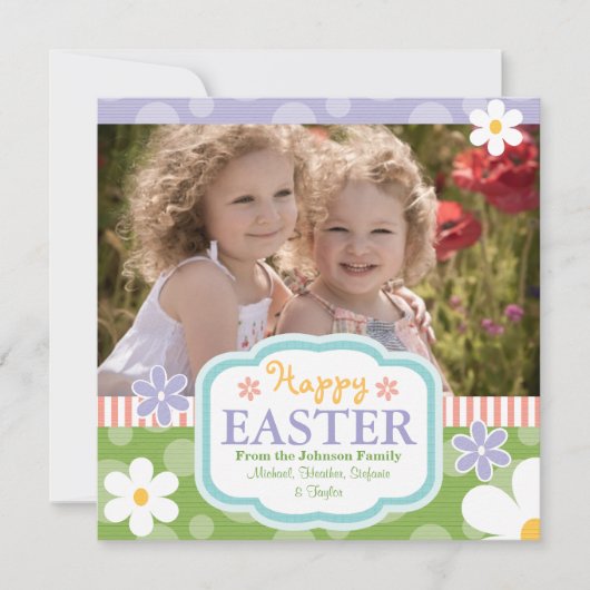 カスタムフォトイースターのカード花と水玉模様 シーズンカード (正面)