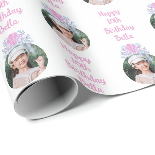 カスタムフォトウォーターカラーマーメイドクラウン誕生日 ラッピングペーパー (ロールコーナー)