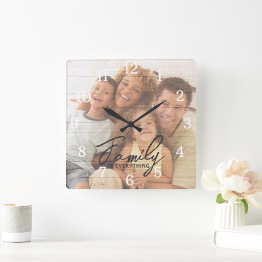 カスタムフォトウッドのテクスチャオーバーレイファミリ引用文 スクエア壁時計 (ホーム)