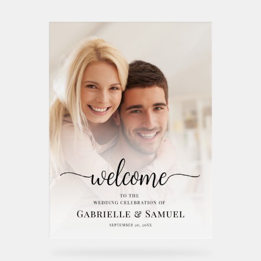カスタムフォトエレガントなウェディングウェルカム アクリルサイン (正面)