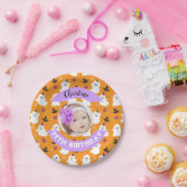 カスタムフォトオレンジのハロウィーン幽霊誕生日パーティー ペーパープレート (パーティー)