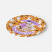 カスタムフォトオレンジのハロウィーン幽霊誕生日パーティー ペーパープレート (アングル)