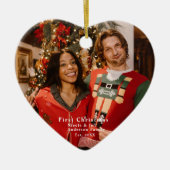 カスタムフォトオーナメント、初めてのクリスマスハート図形 セラミックオーナメント (正面)