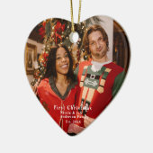 カスタムフォトオーナメント、初めてのクリスマスハート図形 セラミックオーナメント (左)