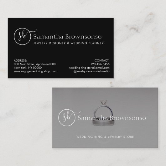 カスタムフォトオーバーレイウェディングプランナージュエリーリングや輪 名刺 (正面/裏面)