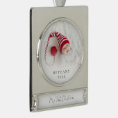 カスタムフォトオーバーレイ名ベビー初めてのクリスマス シルバープレートバナーオーナメント (右)