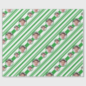 カスタムフォトカスタムロゴ緑と白のストライプ ラッピングペーパー (フラット)