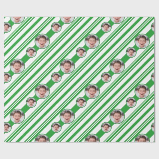 カスタムフォトカスタムロゴ緑と白のストライプ ラッピングペーパー (フラット)