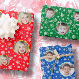 カスタムフォトカスタムロゴ雪片Red Blue Green ラッピングペーパーシート